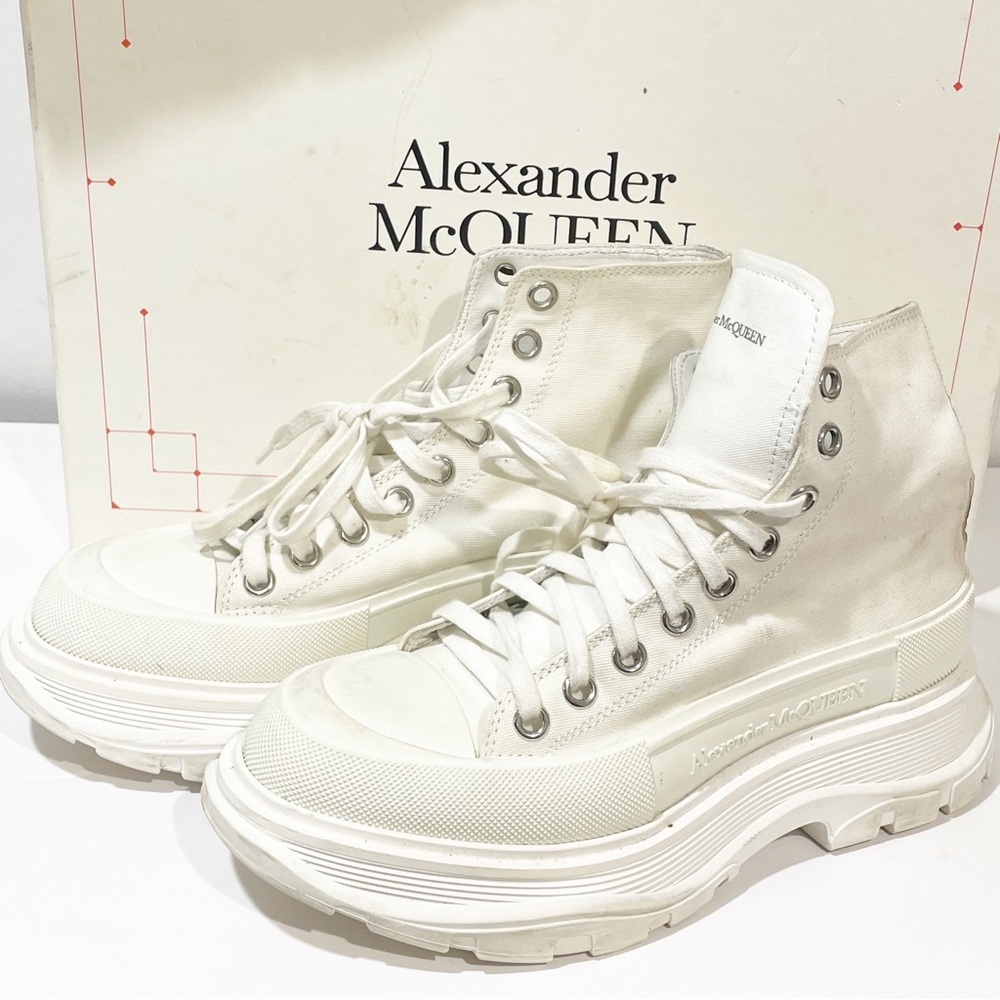 ALEXANDER MCQUEEN Size 8 Tread Slick Canvas Rubber Exaggerated-Sole‎ Ankle Boots